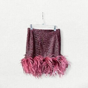 16Arlington Giaci Feather-Trimmed Sequined Mini Skirt in Borgogna